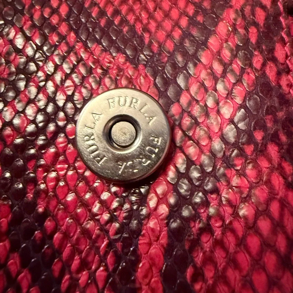 Furla EUC Red and Black Snake-Print Bow Clutch - Picture 10 of 11